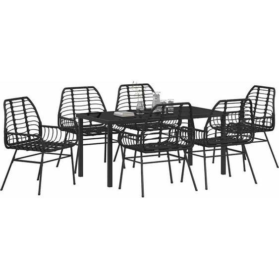 Salon de jardin 7 pcs noir poly rotin