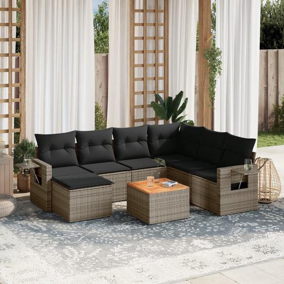 Salon de jardin 8 pcs avec coussins gris résine tressée