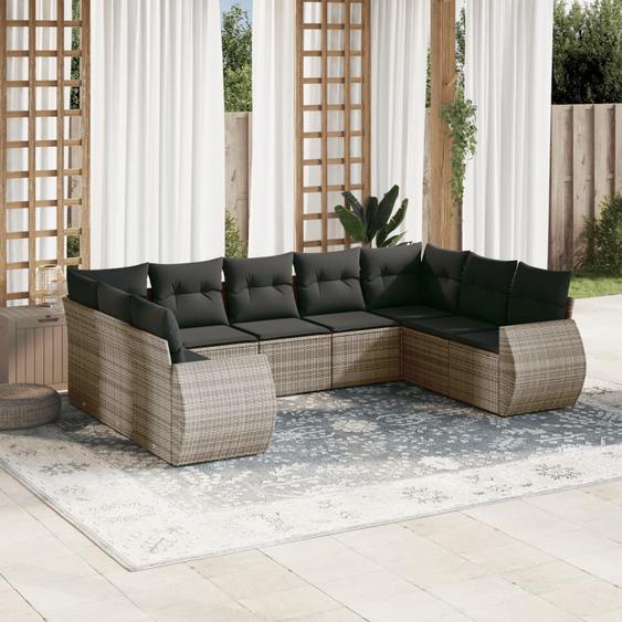 Salon de jardin 9 pcs avec coussins gris résine tressée