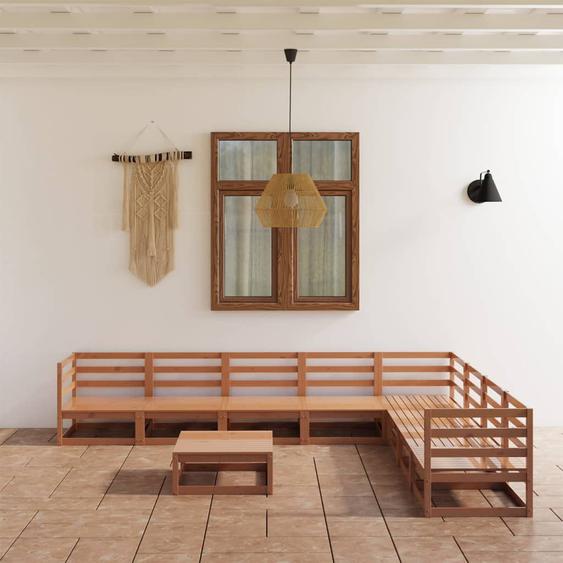 Salon de jardin 9 pcs marron miel bois de pin massif