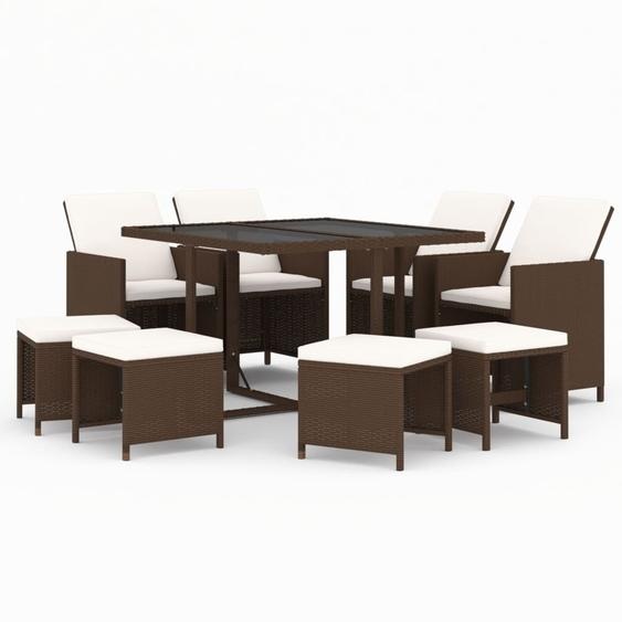 salon de jardin 9 pièces avec coussins Poly rotin brun
