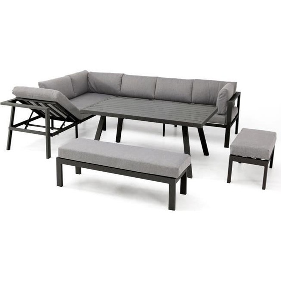 Salon de jardin ANTALYA, 9 places, Aluminium, Gris anthracite, Coussins déhoussables