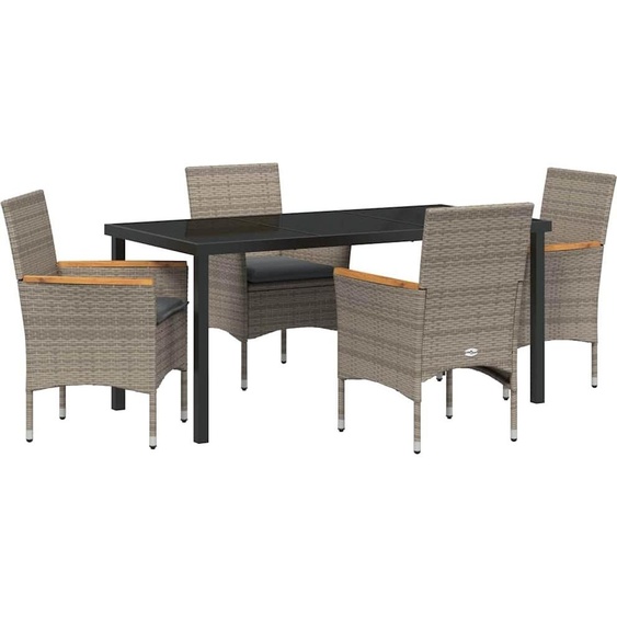 Salon de jardin avec coussins 5 pcs Gris Poly-Rotin