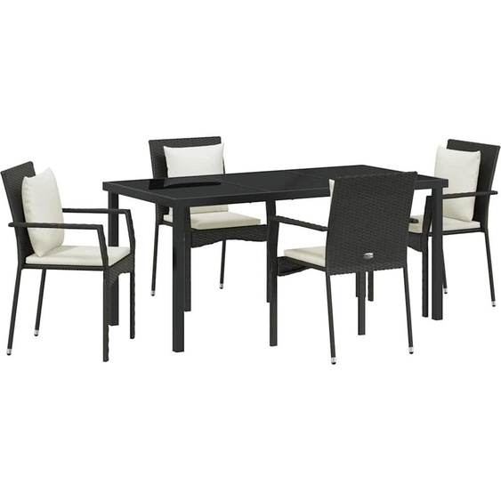 Salon de jardin avec coussins 5 pcs Noir Poly-Rotin