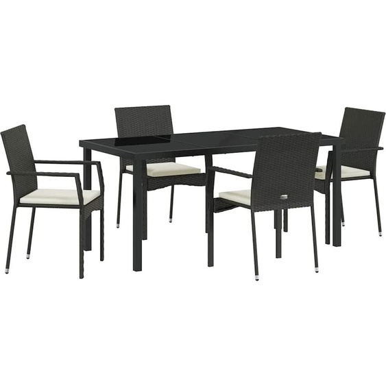 Salon de jardin avec coussins 5 pcs Noir Poly-Rotin