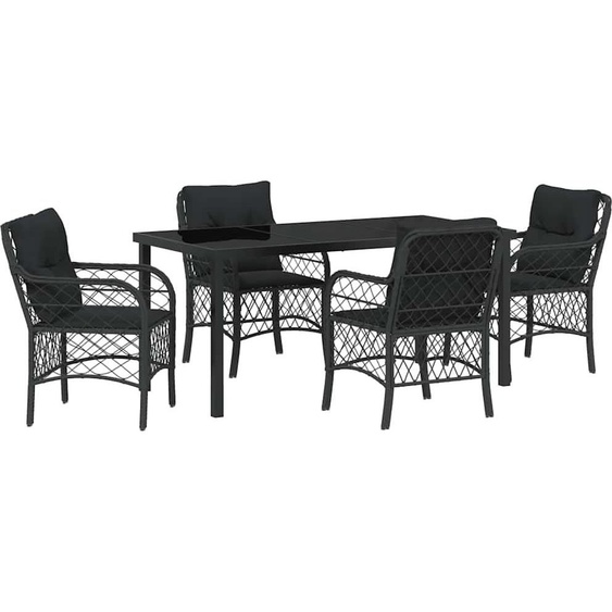 Salon de jardin avec coussins 5 pcs Noir Poly-Rotin
