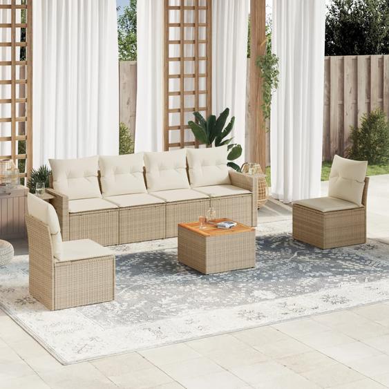 Salon de jardin avec coussins 7 pcs beige résine tressée