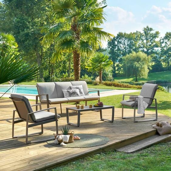 Salon de jardin BOREANE Noisette   Café 5 places - Aluminium traité époxy, Texaline, Polyester Hespéride
