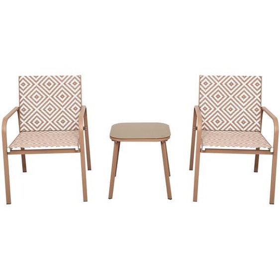 Salon de jardin Cancun - 2 fauteuils et 1 table verre - Couleur Beige