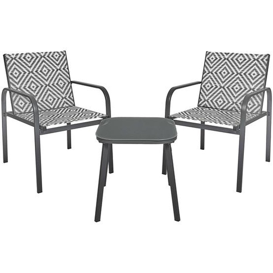 Salon de jardin Cancun - 2 fauteuils et 1 table verre - Couleur Gris