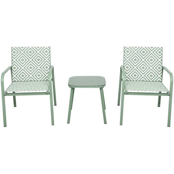 Salon de jardin Cancun - 2 fauteuils et 1 table verre - Couleur Vert