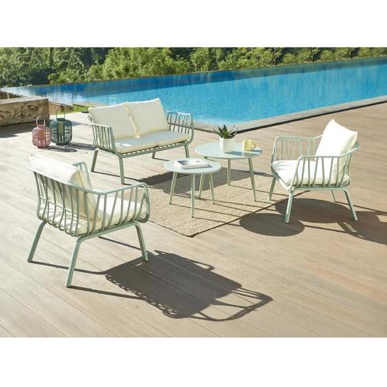 Salon de jardin en polypropylène et métal : un canapé 2 places 2 fauteuils et 2 tables basses - Vert amande - LOYNA de MYLIA
