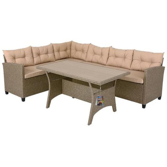 Salon de jardin en polyrotin 6 personnes Canapé de jardin avec table Salon de jardin extérieur modulable gris beige