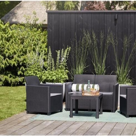 Salon de jardin KETER MARIE, Résine imitation rotin tressé noir, 4 places, Avec table basse