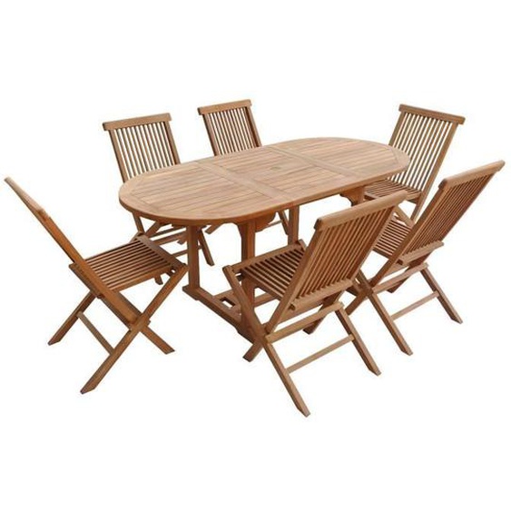Salon de jardin en teck LOMBOK - table ovale extensible - 6 places - Marron - HAPPY GARDEN - Exotique
