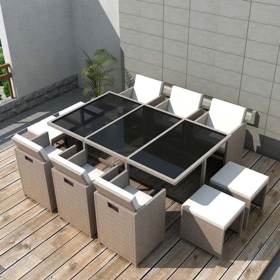 Salon de jardin encastrable avec coussins 11 pcs Rotin Beige
