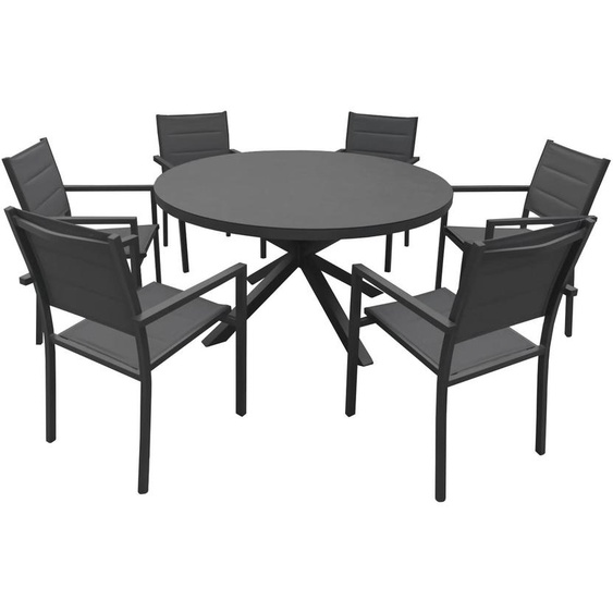 Salon de jardin GIALOVA en textilène gris 6 places - aluminium anthracite