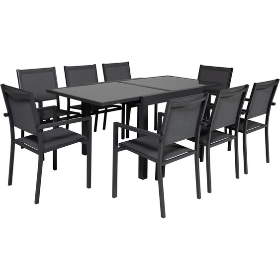 Salon de jardin LAMPEDUSA extensible en textilène gris 8 places - aluminium anthracite