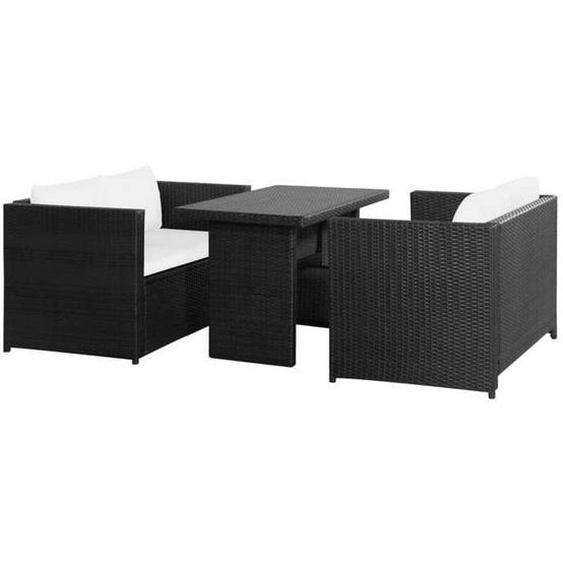 Salon de jardin meuble d exterieur ensemble de mobilier 3 pieces avec coussins resine tressee noir