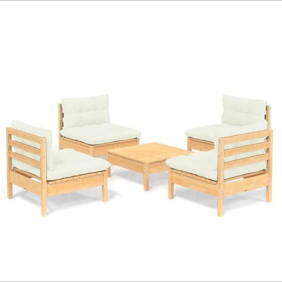 Salon de jardin meuble d exterieur ensemble de mobilier 5 pieces avec coussins creme bois de pin