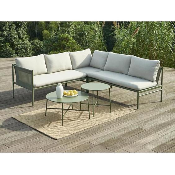 Salon de jardin modulable en acier : un canapé dangle 5 places et tables basses gigognes - Kaki - ULAME de MYLIA