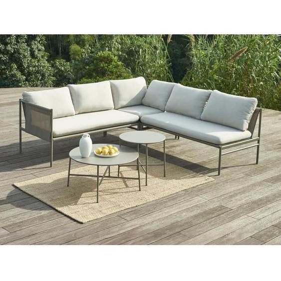 Salon de jardin modulable en acier : un canapé dangle 5 places et tables basses gigognes - Taupe - ULAME de MYLIA