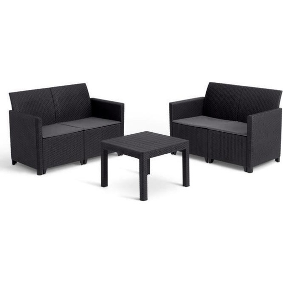 Salon de jardin modulable en résine imitation rotin tressé - Noir - KETER - 4 personnes - MARIE