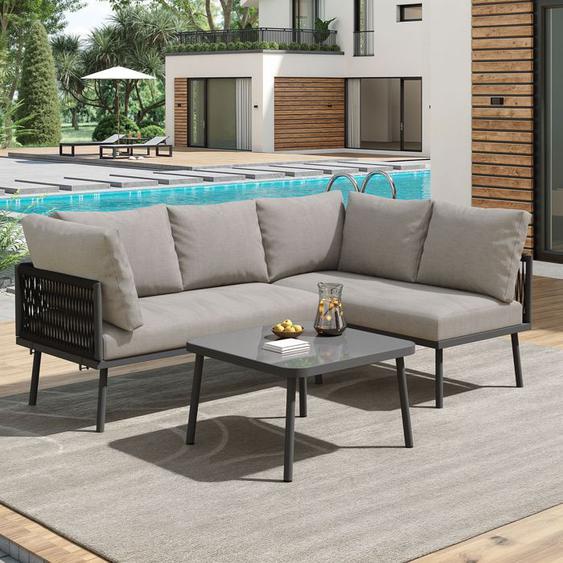 Salon de Jardin Modulable Salon de Jardin Bas en L avec 1 table basse - Gris