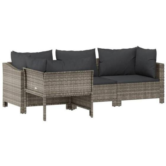 Salon de jardin - Non spécifié - Ensemble 4 pièces - Résine tressée - Coussins inclus - Gris