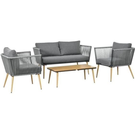 Outsunny - Ensemble salon de jardin - Résine tressée en PE - 130x65x68cm - Gris