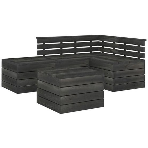 Salon de jardin - Non spécifié - Ensemble 5 pièces - Bois de pin massif - Gris foncé - Design intemporel