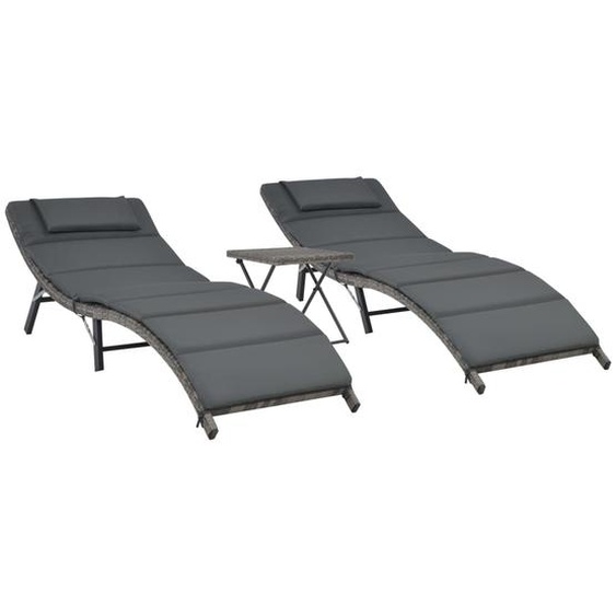 Salon de jardin pliable 3 pcs Résine tressée Gris