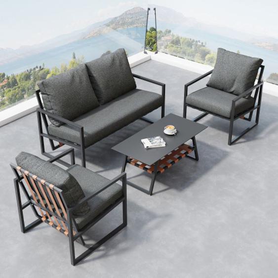 Salon de jardin, salon de jardin, 1 table basse, 3 fauteuils canapé, pour 4 personnes, noir