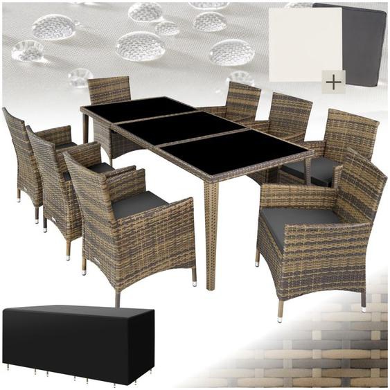 Salon de jardin - TECTAKE - Ensemble détente repas dextérieur MENORCA 8 personnes avec cadre en aluminium résistant UV - Naturel