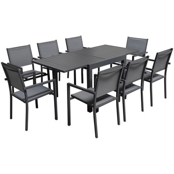 Salon de jardin VENEZIA extensible 90/180 en textilène gris 8 places - aluminium anthracite