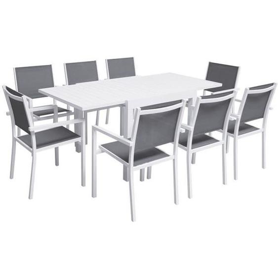 Salon de jardin VENEZIA extensible 90/180 en textilène gris 8 places - aluminium blanc