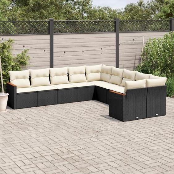 Salon de jardin - vidaXL - 10 pcs - Résine tressée - Coussins amovibles - Acier enduit de poudre