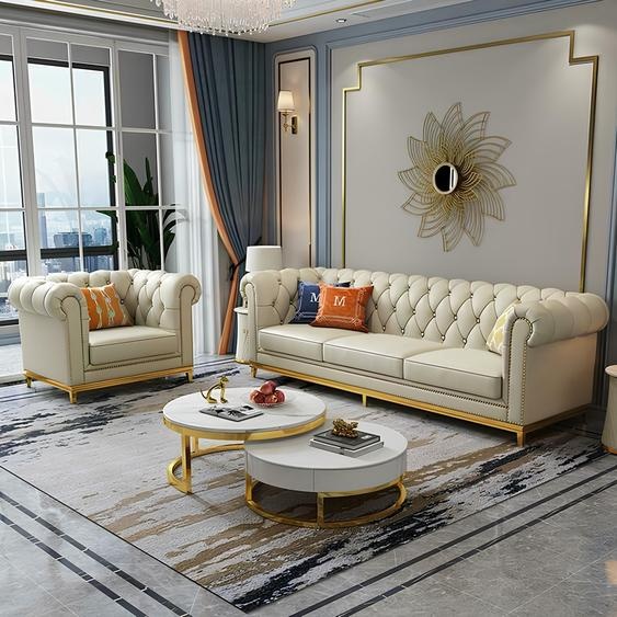 Salon Design Ensemble De Canapés 3+1 Places En Cuir Salon Chesterfield