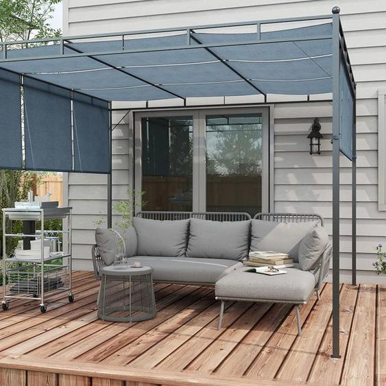 Salon Jardin Angle 4 Pers. Colonial Table BasseCoussins Grand ConfortRésine Tressée Gris