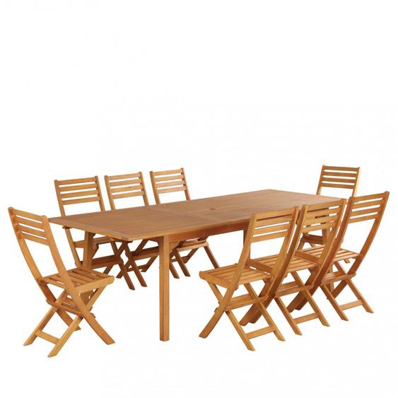 Sama - Ensemble de jardin 1 table extensible et 8 chaises en bois deucalyptus - Couleur - Bois clair