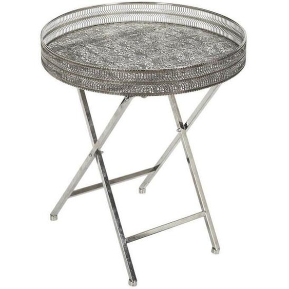 Table dAppoint - ALTOBUY - Samara - Métal Argenté - Pliable - D48cm - Style Oriental