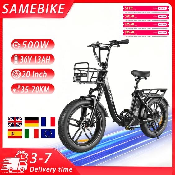SAMEBIKE pliant e-bike 500W moteur puissant 36V13AH batterie au Lithium adulte vélo électrique 20 pouces gros pneu ville vélo électrique