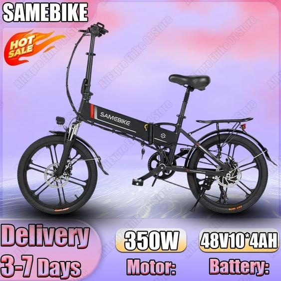 SAMEBIKE Vélo électrique pliant en alliage daluminium, moteur sans balais de 350W, 48V, 10,4 Ah, batterie au lithium intégrée, 20 pouces