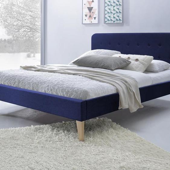 SAMPUR - Lit Nordique 140x190 | Bleu Foncé | Tissu capitonné | Disponible en 3 couleurs