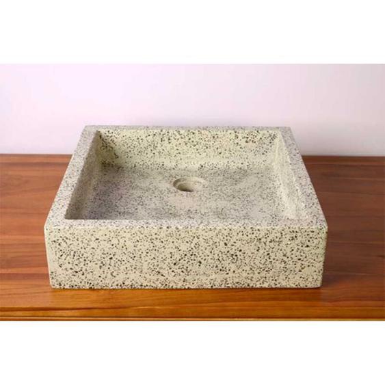 Saniteck - Vasque à poser timbre crème moucheté carrée en Terrazzo pour salle de bain