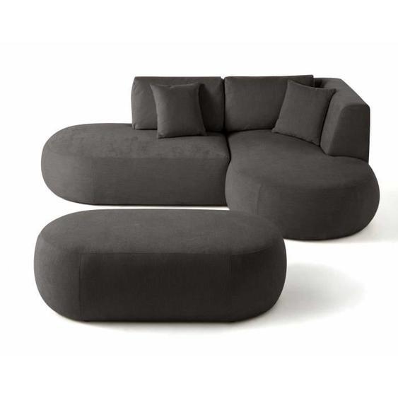 Santorini - canapé modulable dangle droit + pouf - 4 places - en tissu texturé - Gris
