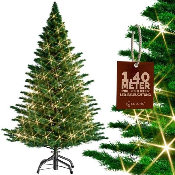 Sapin de Noël artificiel CASARIA® de 140 cm avec guirlande lumineuse, branches denses, montage rapide, pied métallique, aspect naturel, difficilement inflammable, vert, sapin noble