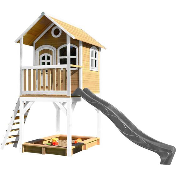 Sarah Maison Enfant avec Bac à Sable & Toboggan Gris Aire de Jeux pour lextérieur en marron & Blanc Maisonnette / Cabane de Jeu en Bois fsc - AXI