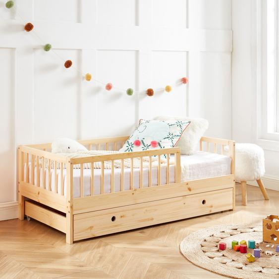 Sasha - Cadre de lit pour enfant en bois massif avec tiroir 70x140cm - Couleur - Bois clair