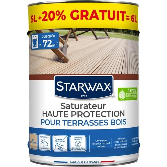 Saturateur application facile pour terrasses et bois extérieurs incolore 6L
